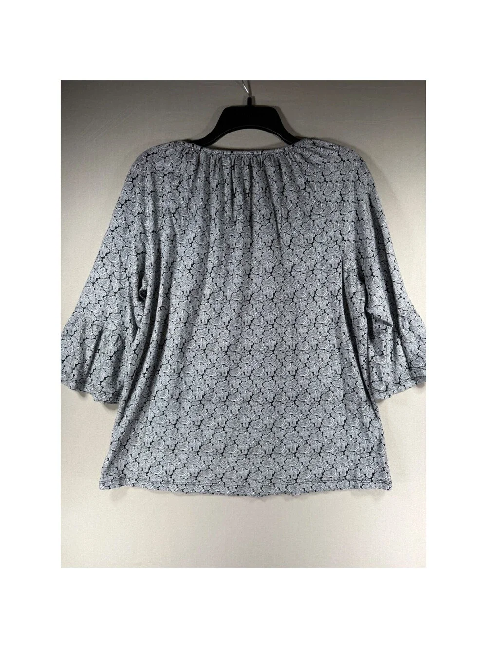 Michael Kors Womens Paisley Print 3/4 Bell Sleeve Blouse Black White Large